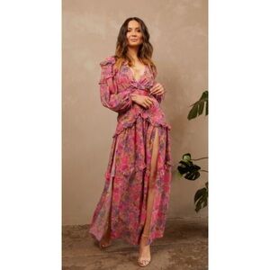 For Love aims Lemons Floral Pink Maxi Dress